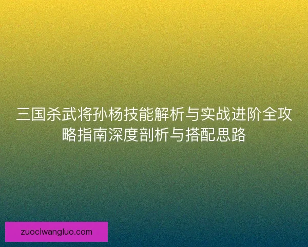 三国杀武将孙杨技能解析与实战进阶全攻略指南深度剖析与搭配思路
